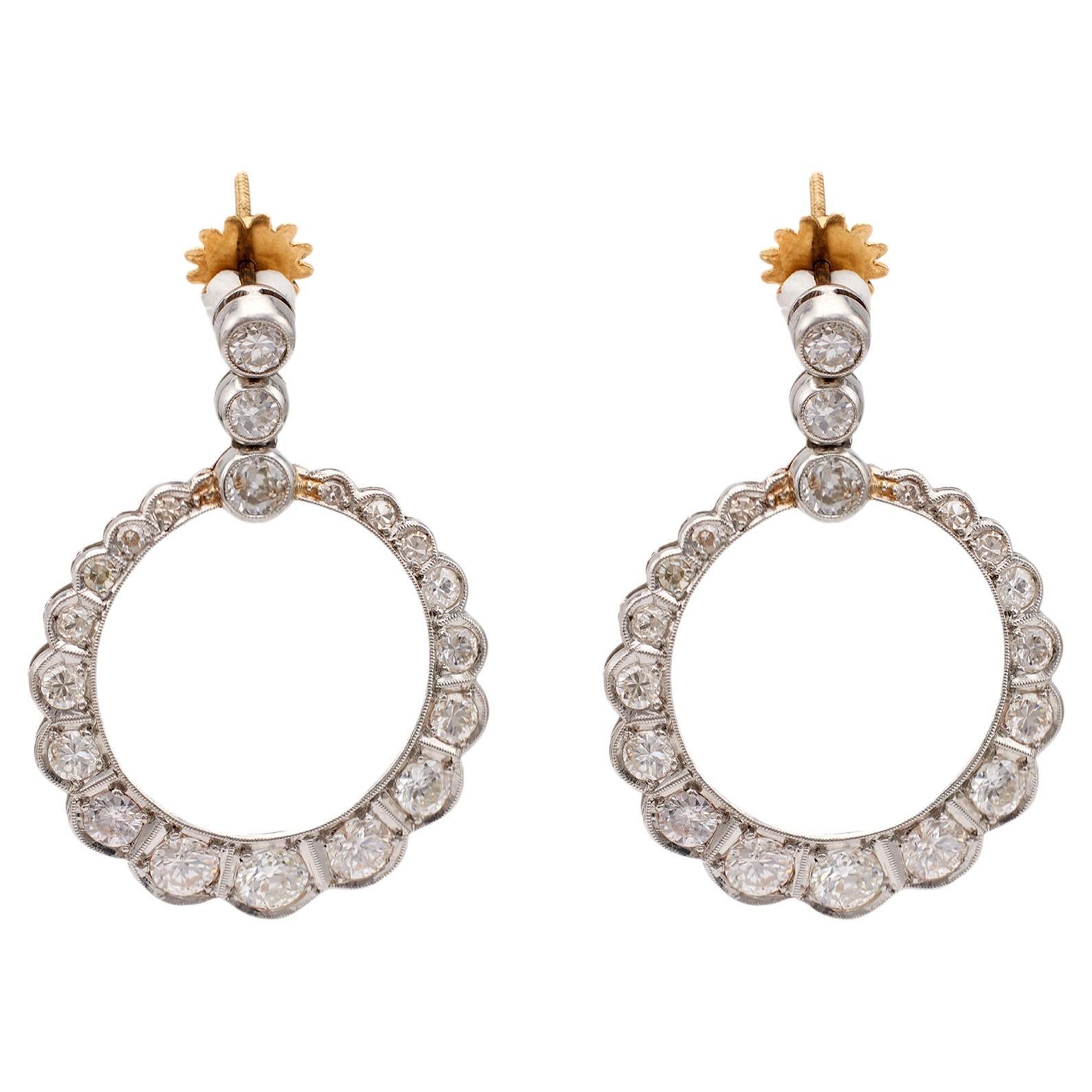 Art Deco 3.65 Carat Total Weight Diamond Platinum Earrings