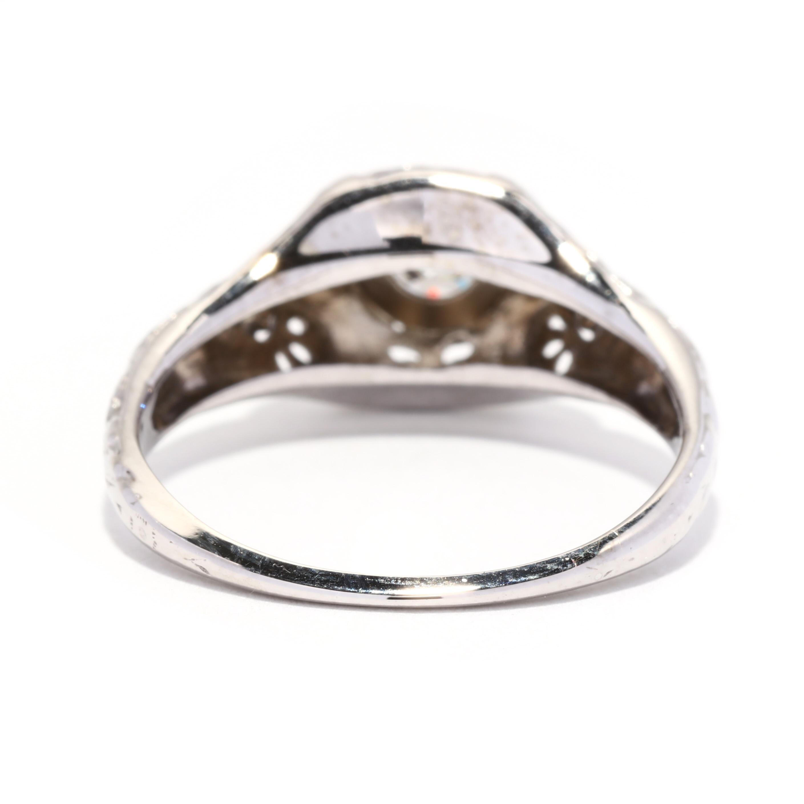 Art Deco .36ct Old European Cut Diamond Engagement Ring, 18K WG, Ring Size 8 In Good Condition For Sale In McLeansville, NC