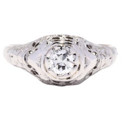 Bague de fiançailles Art Déco .36ct Old European Cut Diamond, 18K WG, Taille 8