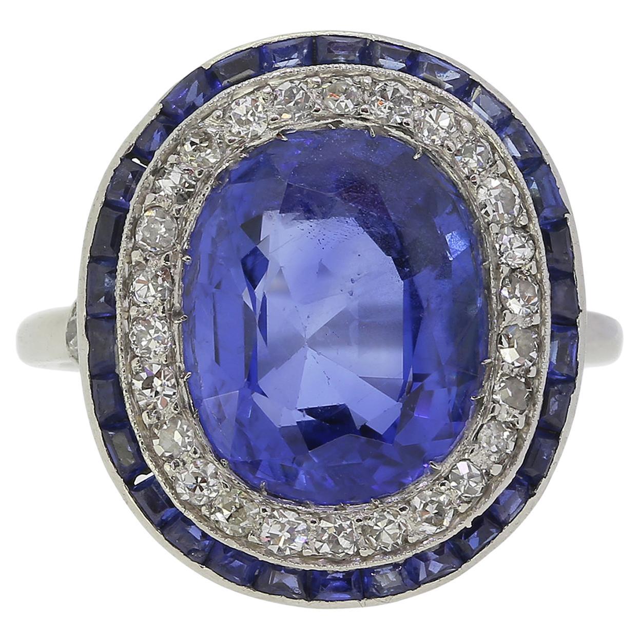 Art Deco 3.70 Carat Burmese Sapphire and Diamond Ring