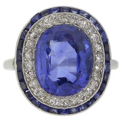 Antique Art Deco 3.70 Carat Burmese Sapphire and Diamond Ring