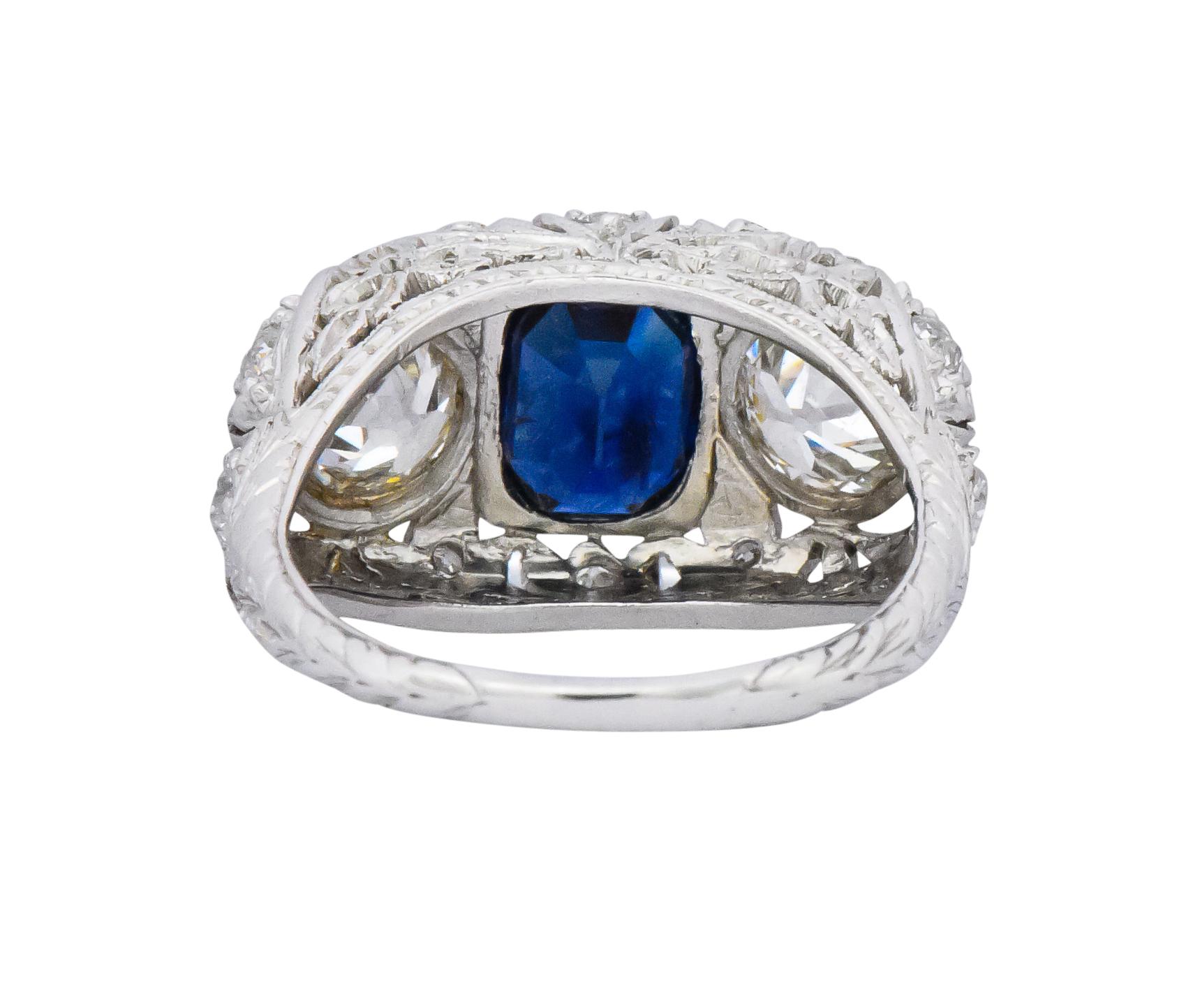 Art Deco 3.70 Carat No Heat Sapphire Diamond Platinum Anniversary Ring AGL 2