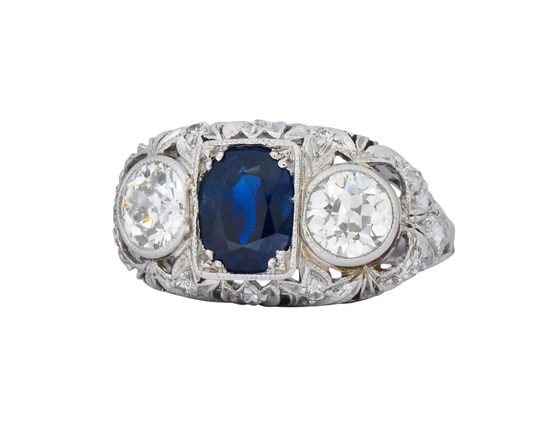 Art Deco 3.70 Carat No Heat Sapphire Diamond Platinum Anniversary Ring AGL 3