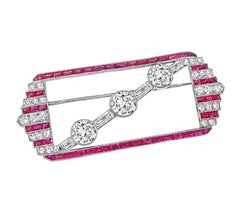 Art Deco 3.70ct Diamond 1.50ct French Cut Ruby Platinum Pin