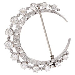 Art Deco 3.75 Carat Diamond Platinum Crescent Brooch