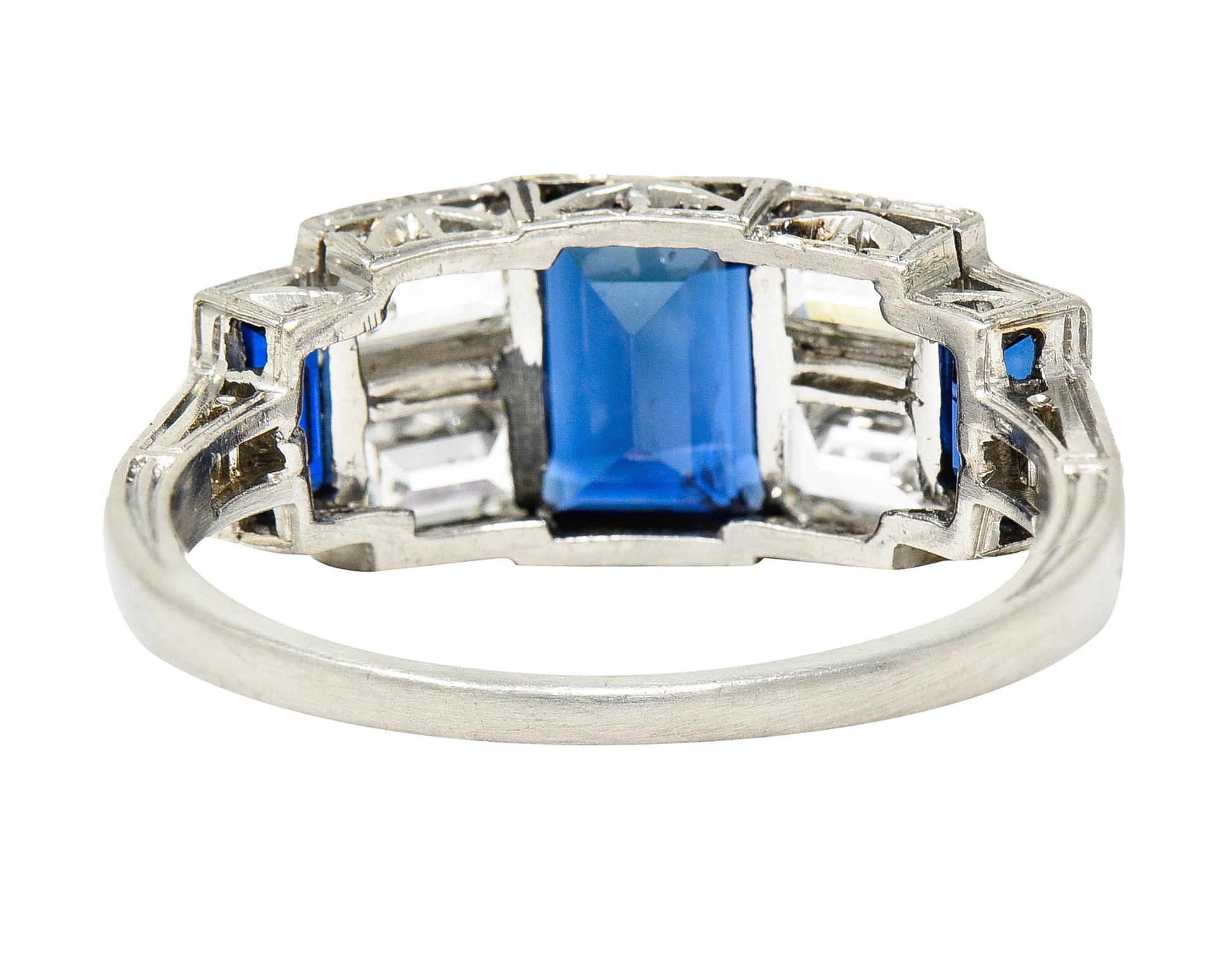 Art Deco 3.75 Carats Sapphire Diamond Platinum Gemstone Band Ring In Excellent Condition In Philadelphia, PA