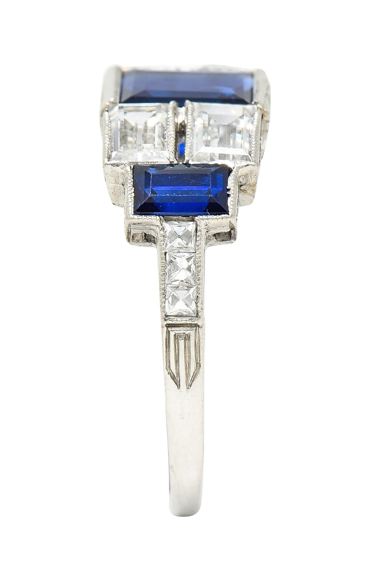 Art Deco 3.75 Carats Sapphire Diamond Platinum Gemstone Band Ring 3
