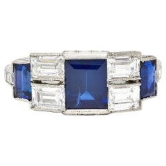 Art Deco 3.75 Carats Sapphire Diamond Platinum Gemstone Band Ring