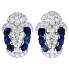 Vintage Art Deco 3.78 Carat Sapphire and 4.21 Carat Diamond Platinum Earrings, 1940s
