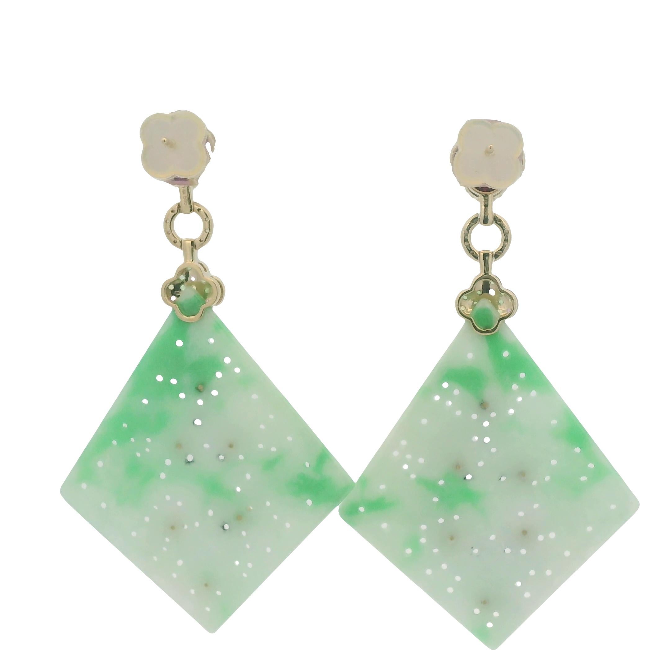 Boucles d'oreilles Art Déco 37.85Ct Jade Grenat Diamant en or jaune 14K en vente 1