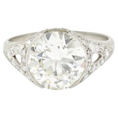 Art Deco 3.79 Carats Transitional Cut Diamond Platinum Garland Engagement Ring