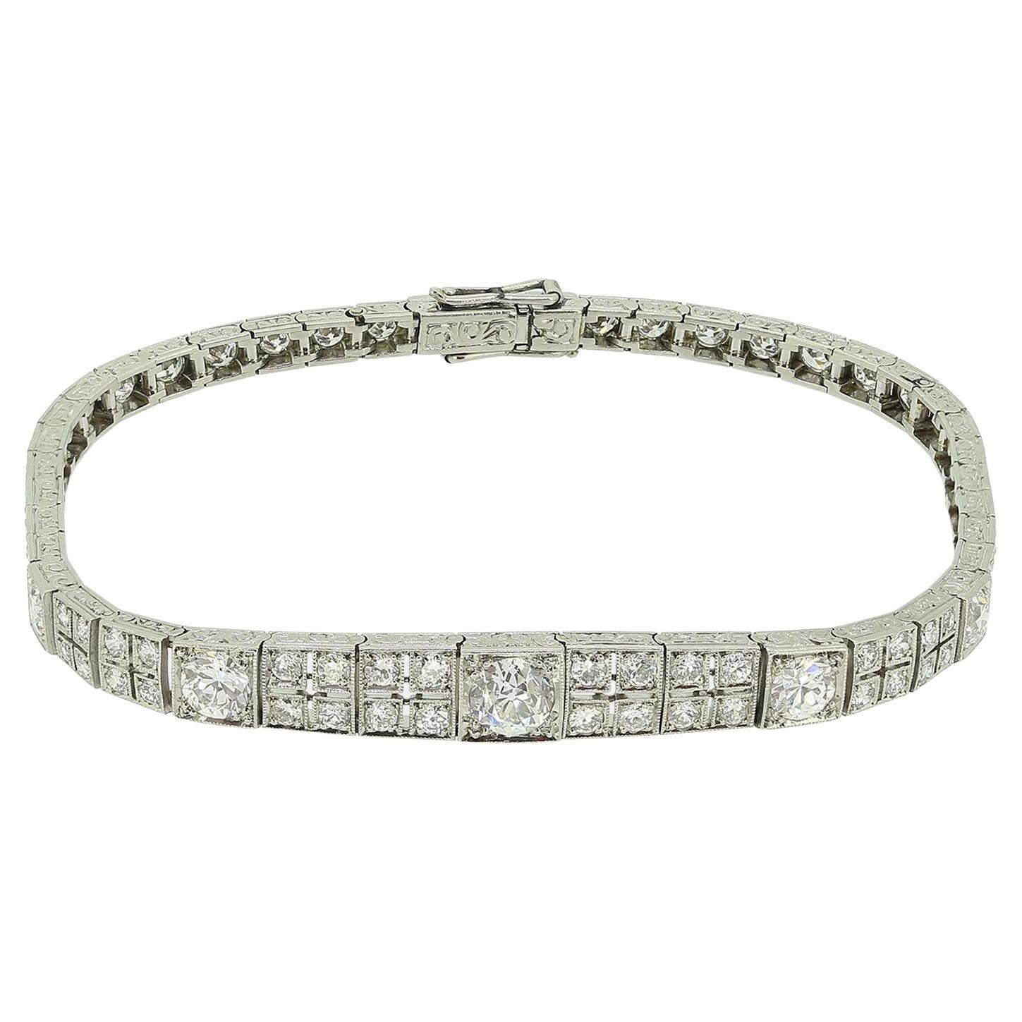 Pulsera de diamantes Art Déco de 3,80 quilates