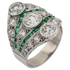 Art Deco 3,80 Karat Diamant Smaragd Platin Ring