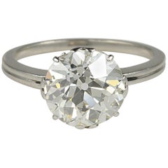 Art Deco 3.80 Carat K VS2 Old European Diamond Solitaire Platinum Ring