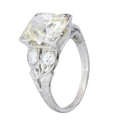Art Deco 3.80 Carat Old Mine Diamond Platinum Engagement Ring