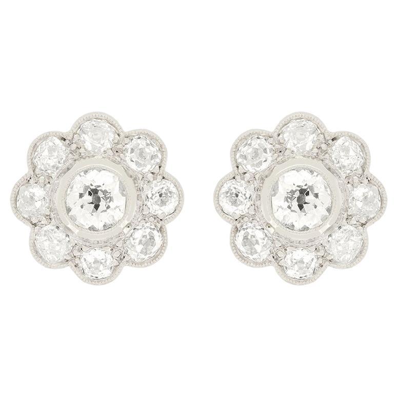 Art Deco 3.80ct Diamond Daisy Cluster Earrings, c.1920s