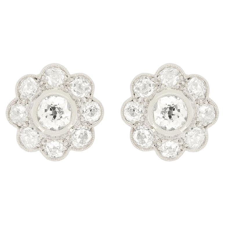 Art Deco 3.80ct Diamond Daisy Cluster Earrings, c.1920s