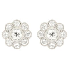 Art Deco 3.80ct Diamond Daisy Cluster Earrings, c.1920s