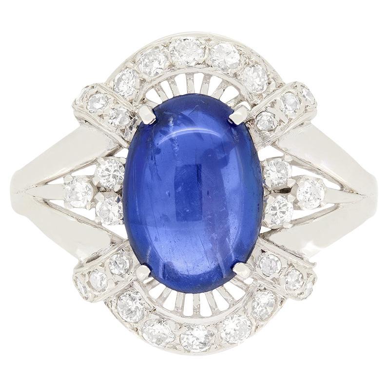 Art Deco 3,82ct Saphir und Diamant-Cluster-Ring, c.1930s im Angebot