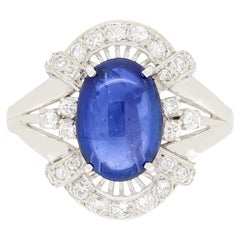 Used Art Deco 3.82ct Sapphire and Diamond Cluster Ring, circa 1930s