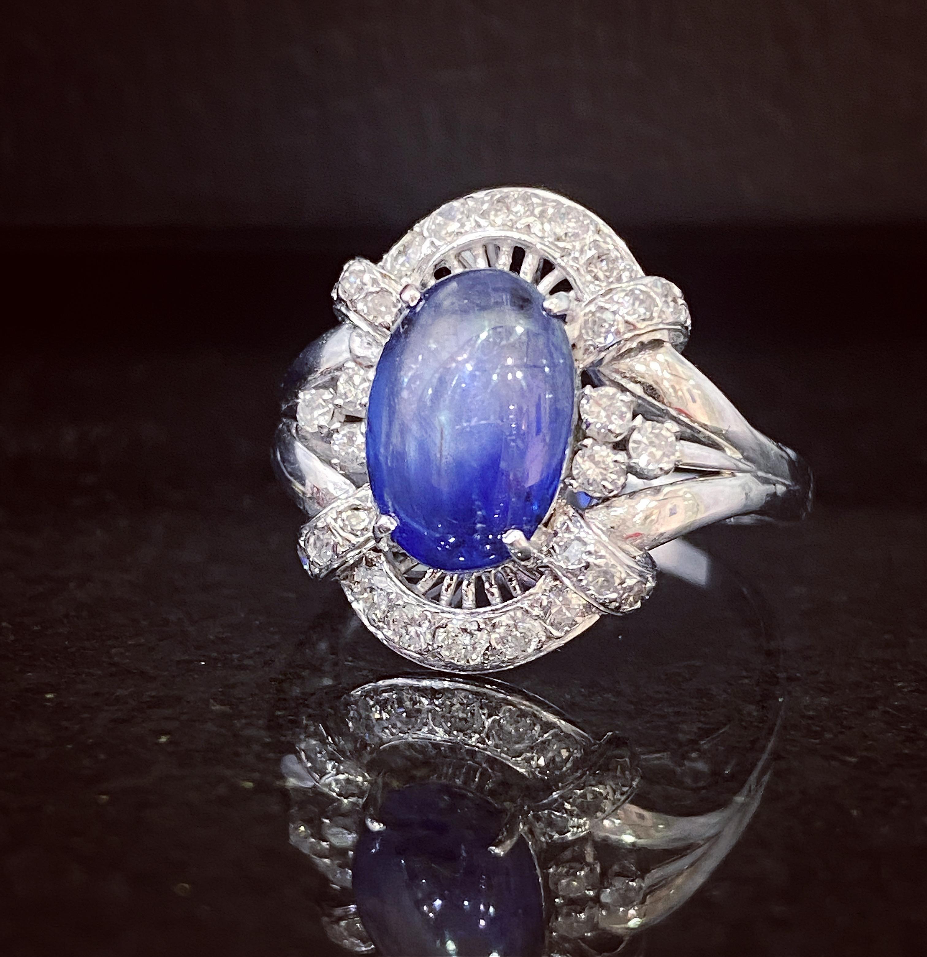 Art Deco 3.82ct Sapphire and Diamond Cluster Ring, circa 1930s For Sale 2
