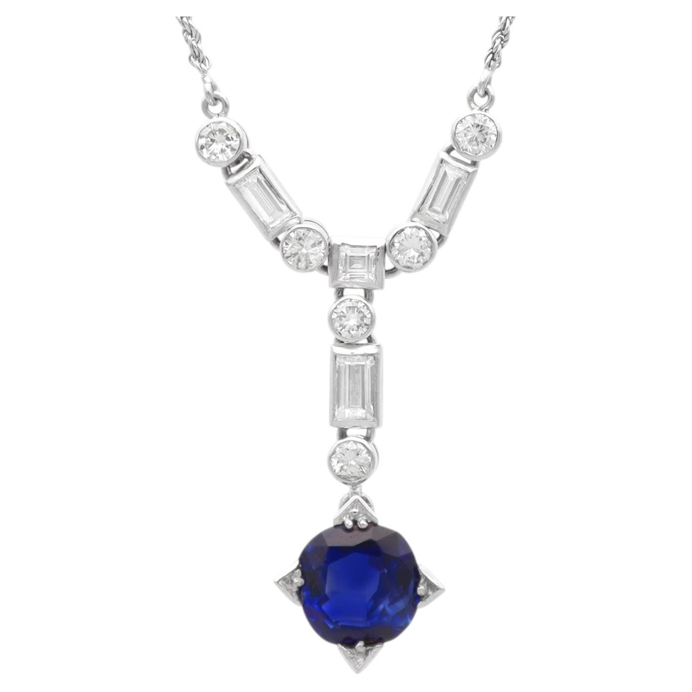 Art Deco 3.83 Carat Madagascar Sapphire and 0.90 Carat Diamond Platinum Pendant