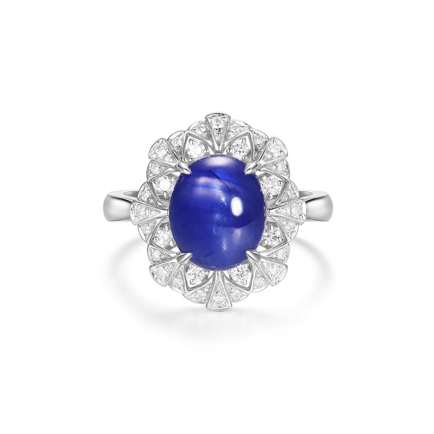 Art Deco 3.84Ct Unheat Blue Sapphire Diamond Ring in Platinum For Sale 3