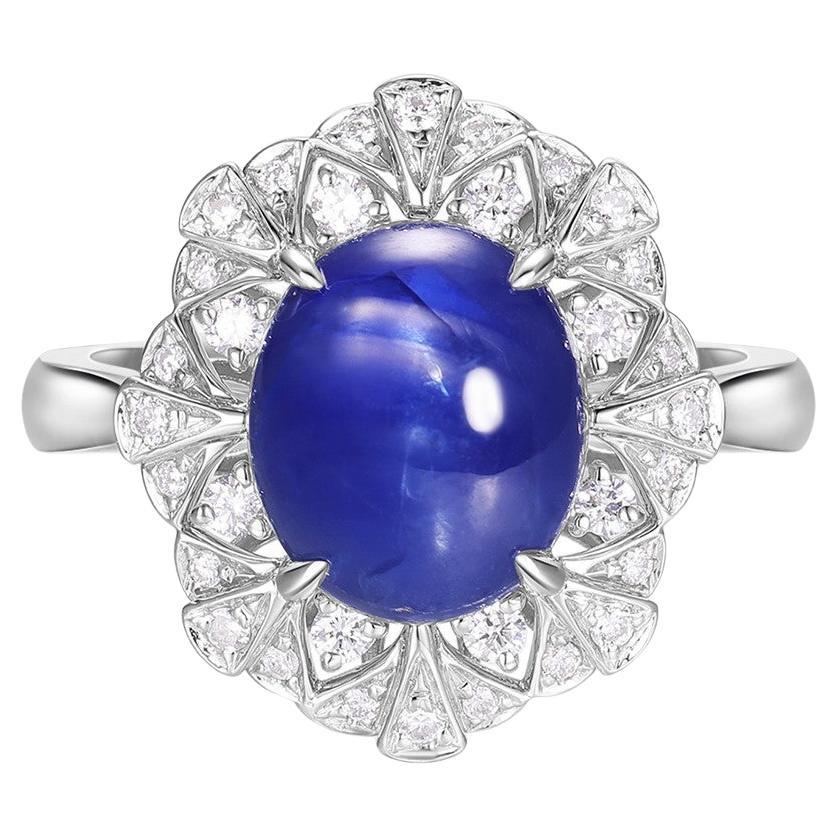 Art Deco 3.84Ct Unheat Blue Sapphire Diamond Ring in Platinum