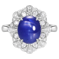 Art Deco 3.84Ct Unheat Blue Sapphire Diamond Ring in Platinum