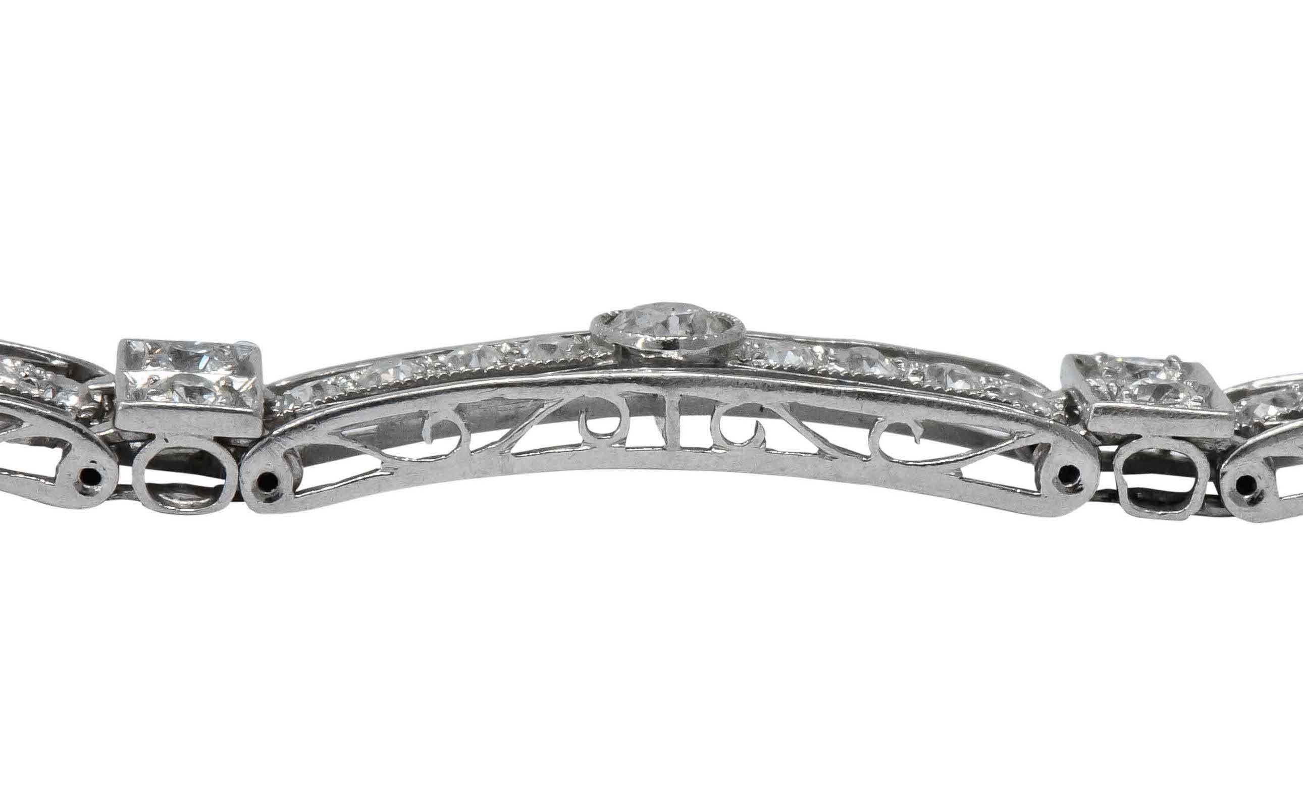 Art Deco 3.85 Carat Old European Diamond Platinum Fancy Link Bracelet 3