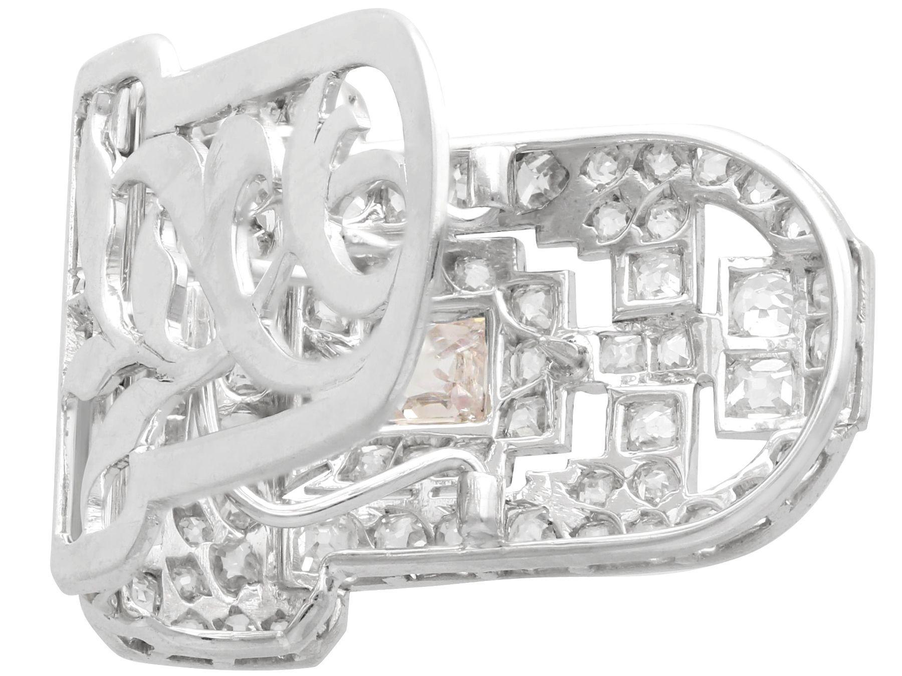 Women's or Men's Art Deco 3.87 Carat Diamond and White Gold Clip Brooch / Pendant For Sale
