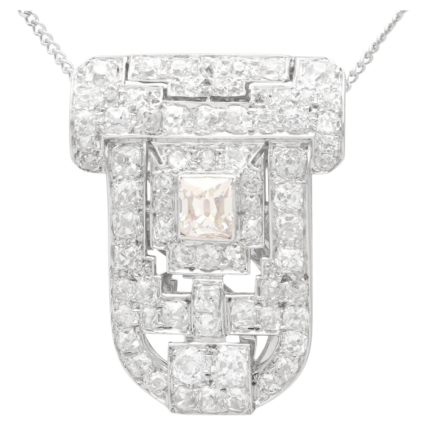 Art Deco 3.87 Carat Diamond and White Gold Clip Brooch / Pendant For Sale