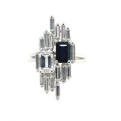 Art Deco 3.9 Carat GIA Certified D Natural Diamond Sapphire Plat Ring circa 1950