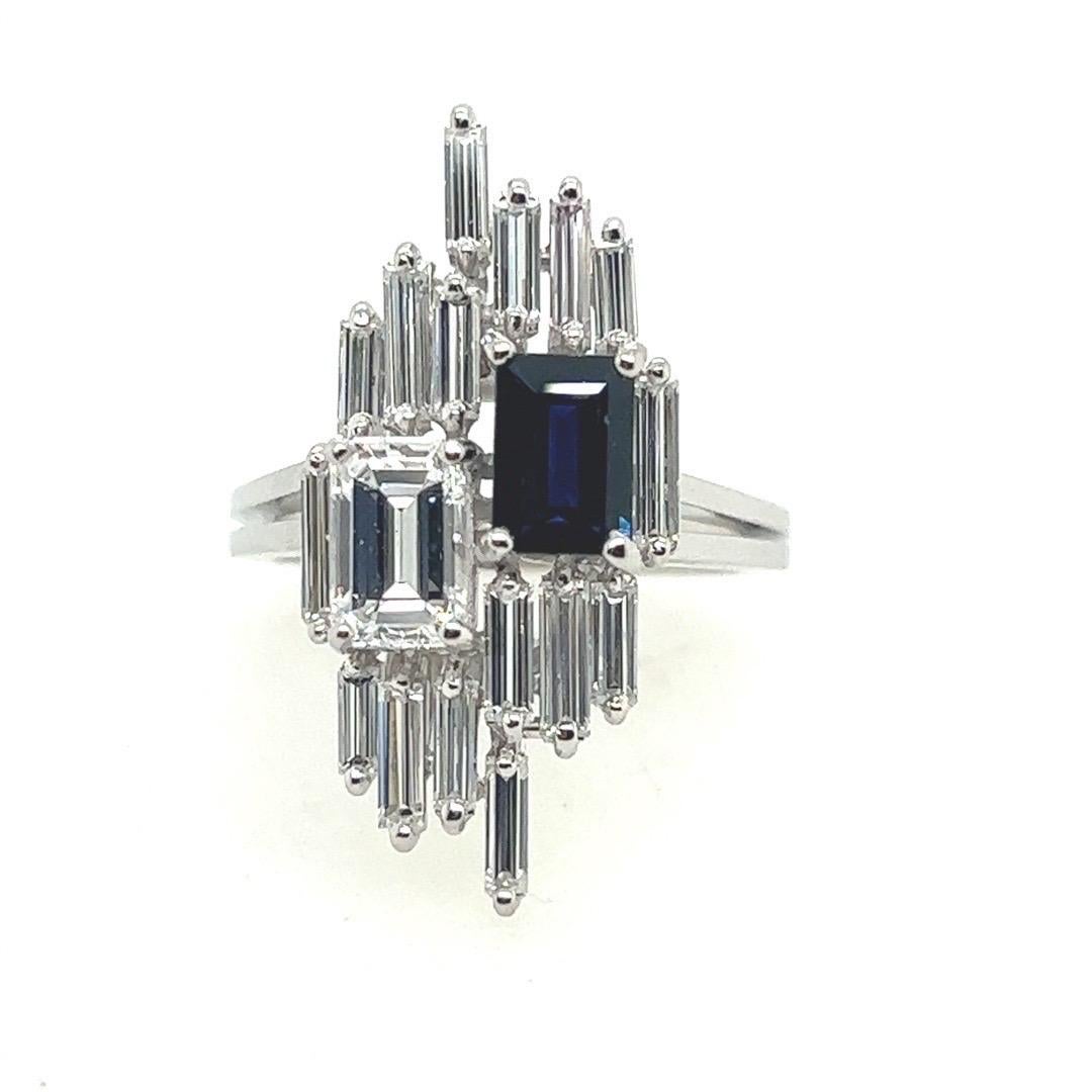 Art Deco 3,9 Karat GIA Certified D Natural Diamond Sapphire Plat Ring um 1950 Damen im Angebot
