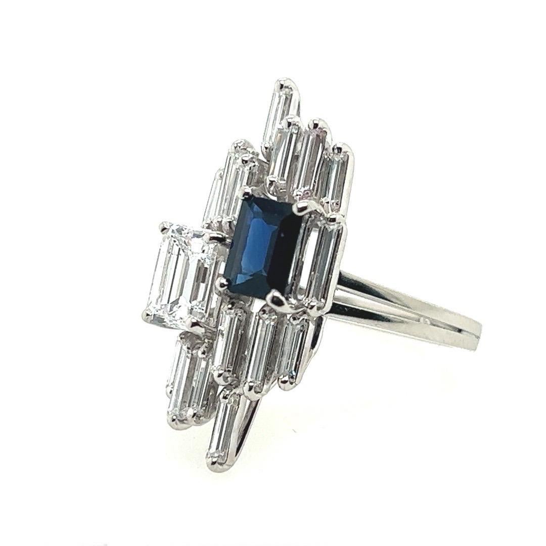 Art Deco 3,9 Karat GIA Certified D Natural Diamond Sapphire Plat Ring um 1950 im Angebot 1