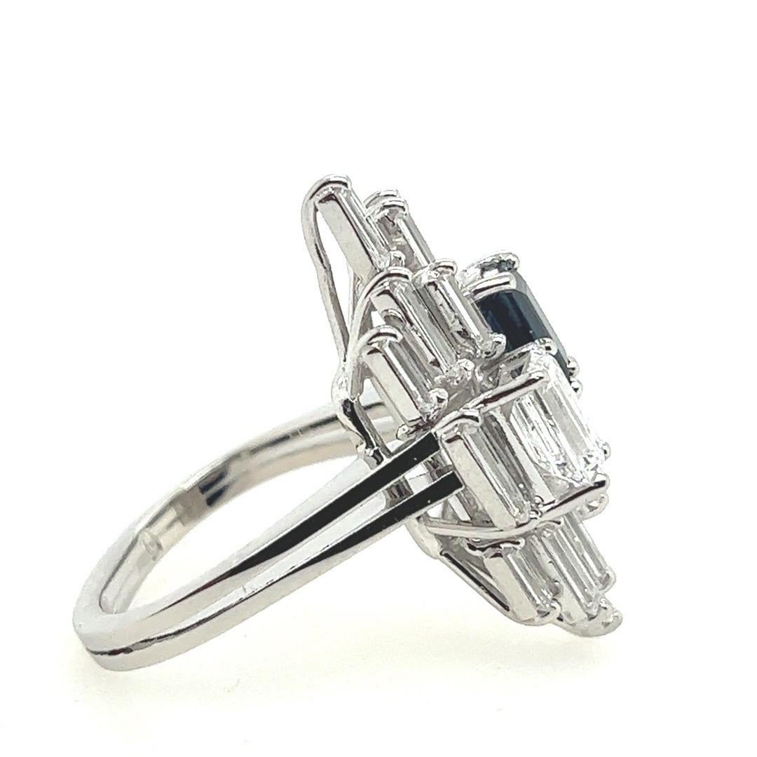 Art Deco 3,9 Karat GIA Certified D Natural Diamond Sapphire Plat Ring um 1950 im Angebot 3