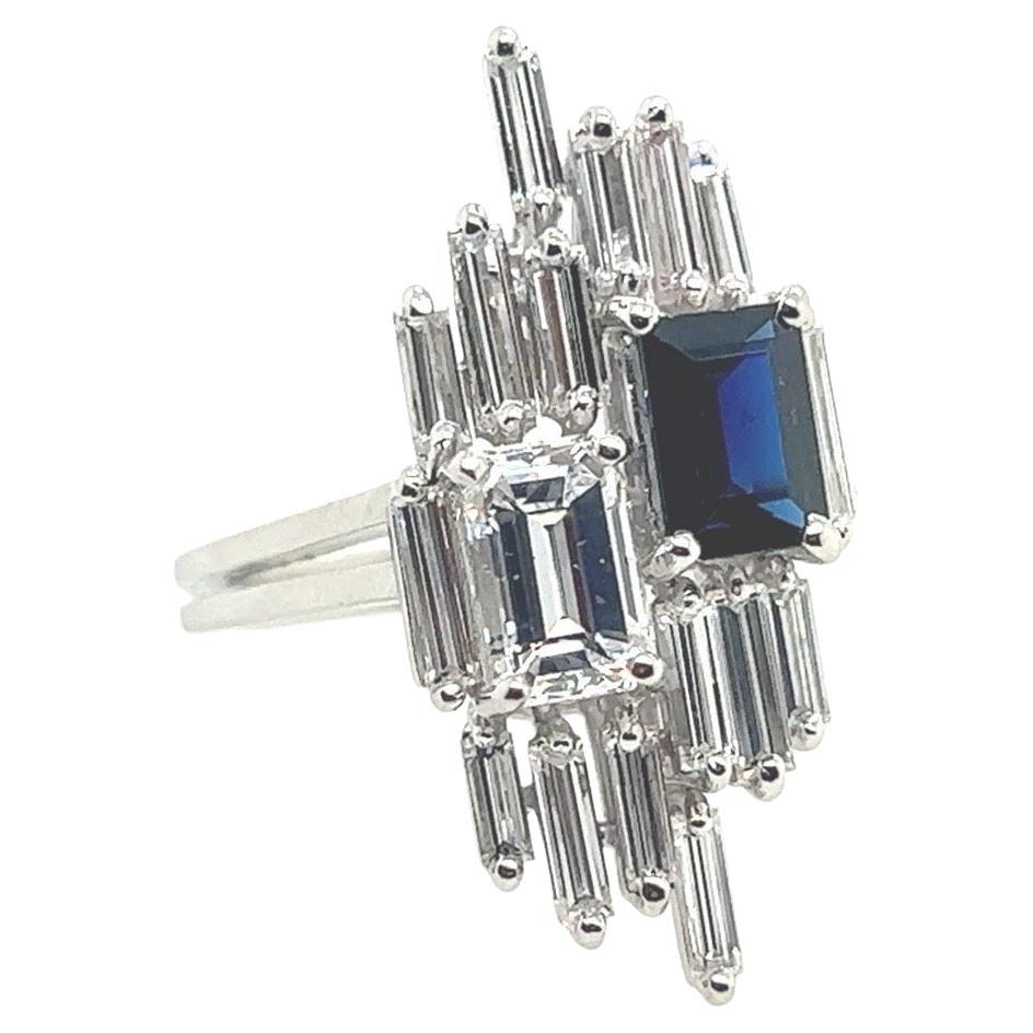 Art Deco 3.9 Carat GIA Certified D Natural Diamond Sapphire Plat Ring circa 1950