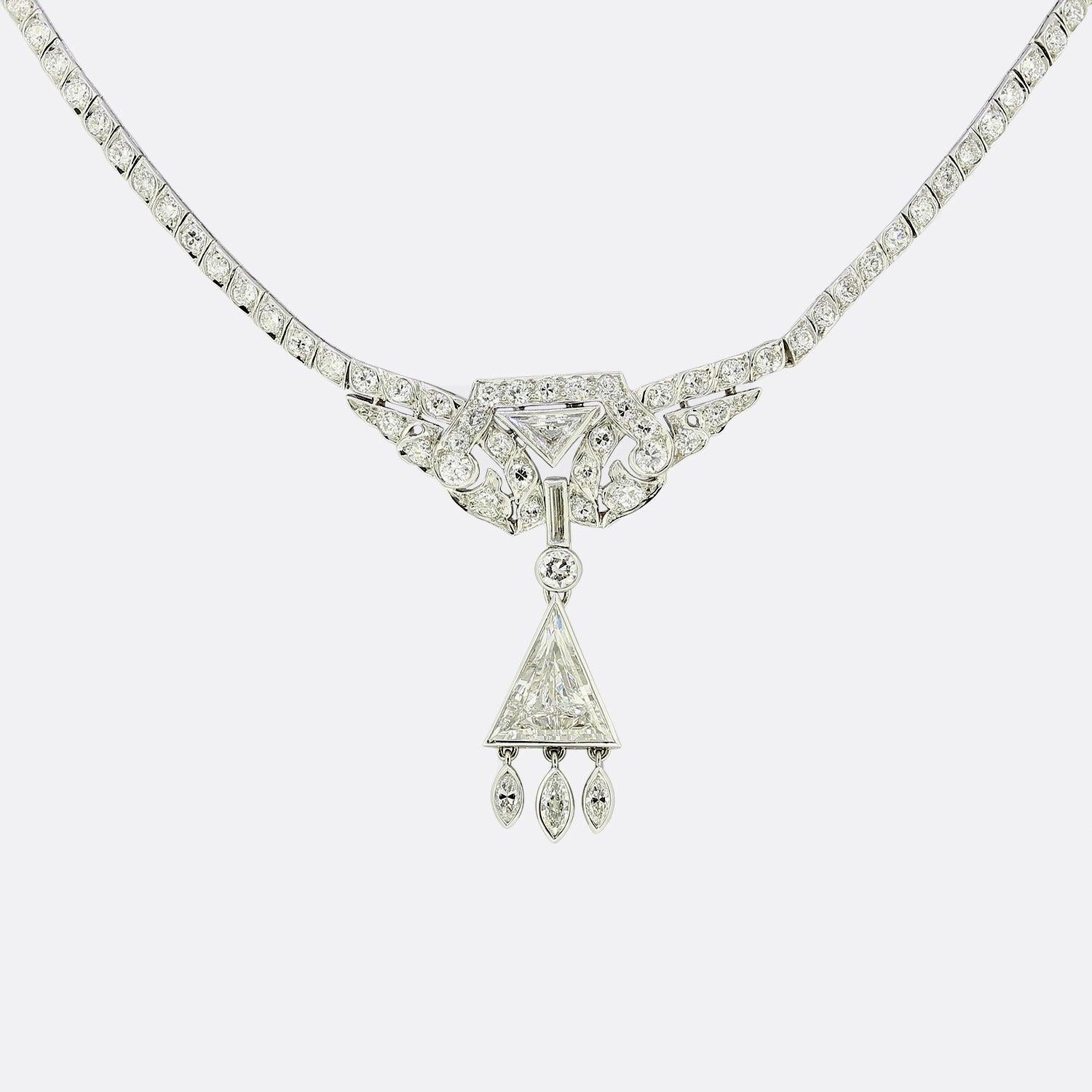 Art Déco Collana Art Deco con diamanti a grappolo da 3,90 carati in vendita