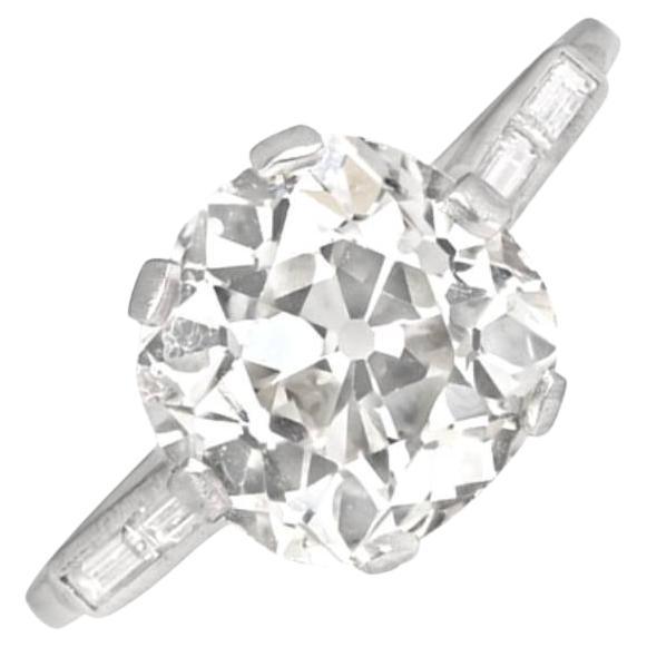 Art Deco 3.90 Carat Old Mine Cut Antique Diamond Ring and Baguette Accents For Sale