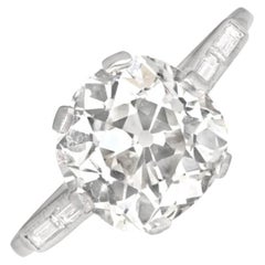 Art Deco 3.90 Carat Old Mine Cut Vintage Diamond Ring and Baguette Accents