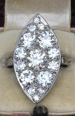 Art Deco 3.90ctw Navette Diamond Platinum Ring IGI Certified 7.46g Size 6.5