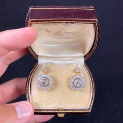 Art Deco 3.94 Carat Old Mine Diamond Target Earrings Yellow Gold Platinum 1940s