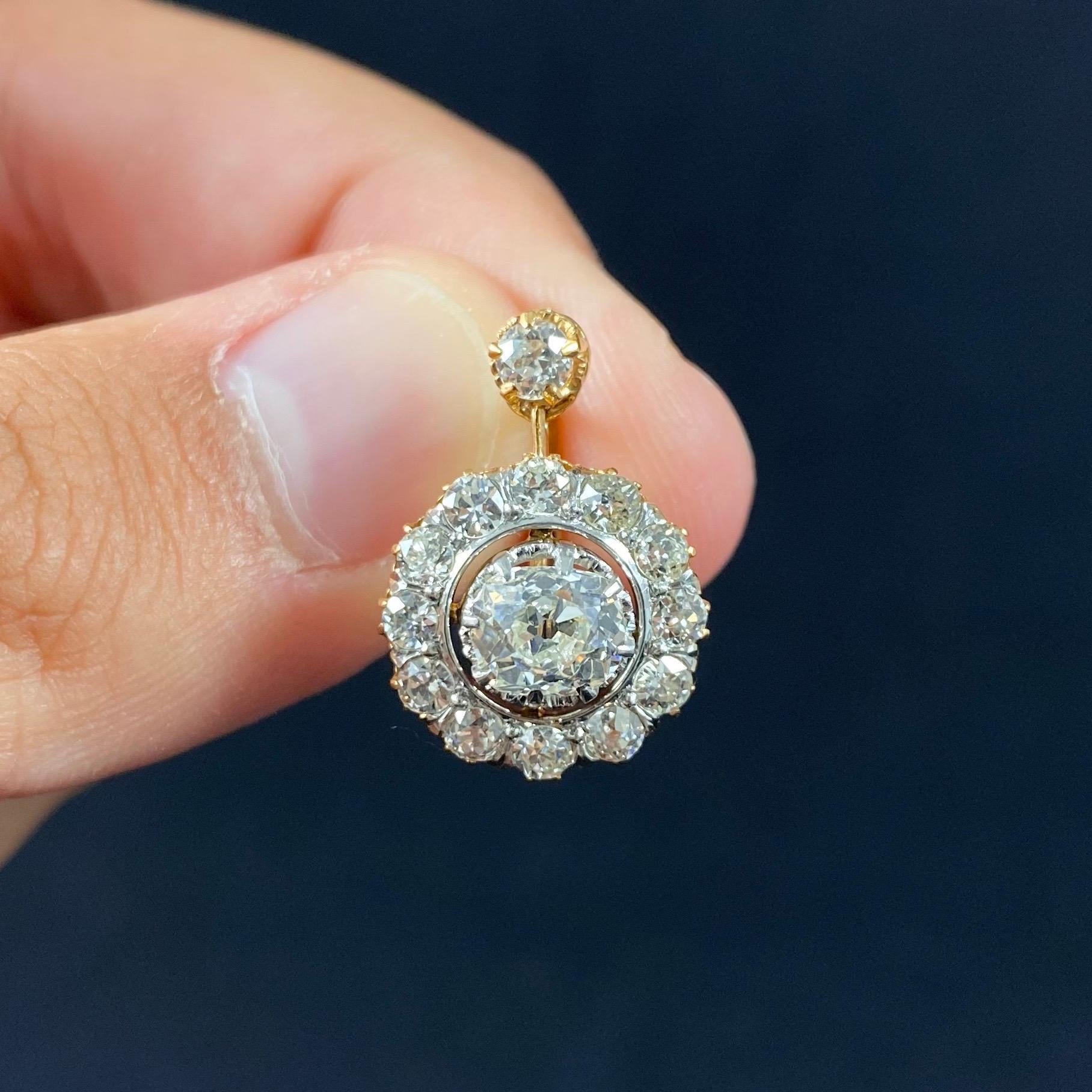 Art Déco 3,94 Quilates Diamante Blanco Mina Vieja Pendientes Oro Amarillo Platino Década de 1940 en venta 3