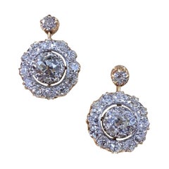 Vintage Art Deco 3.94 Carat Old Mine Diamond Target Earrings Yellow Gold Platinum 1940s