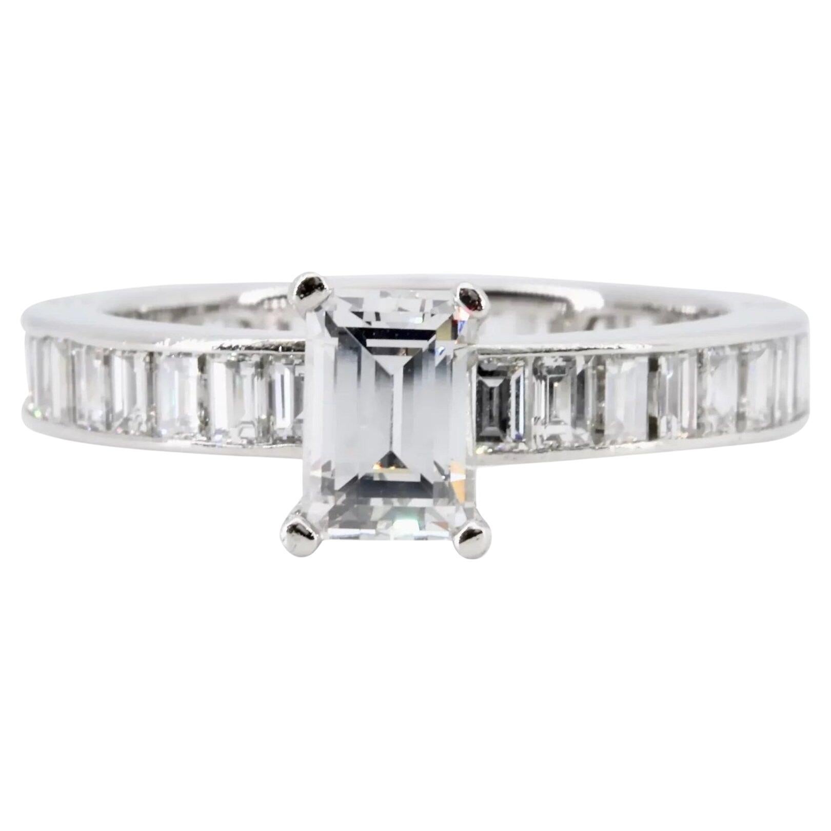 Art Deco 3.95ctw Emerald Cut Diamond Engagement Eternity Ring in Platinum For Sale