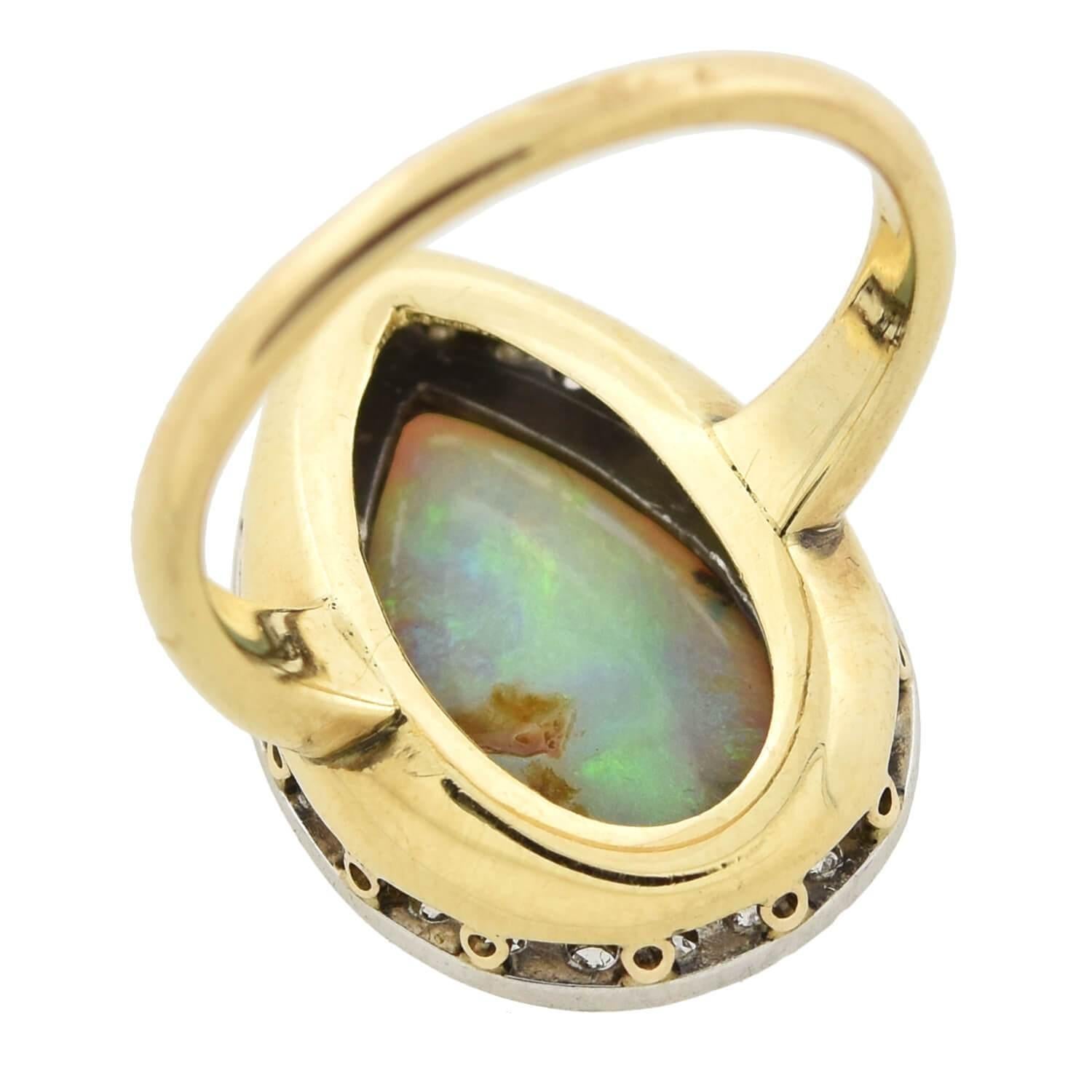 Art Deco 3Ctw Teardrop Opal and Diamond Ring In Good Condition In Narberth, PA