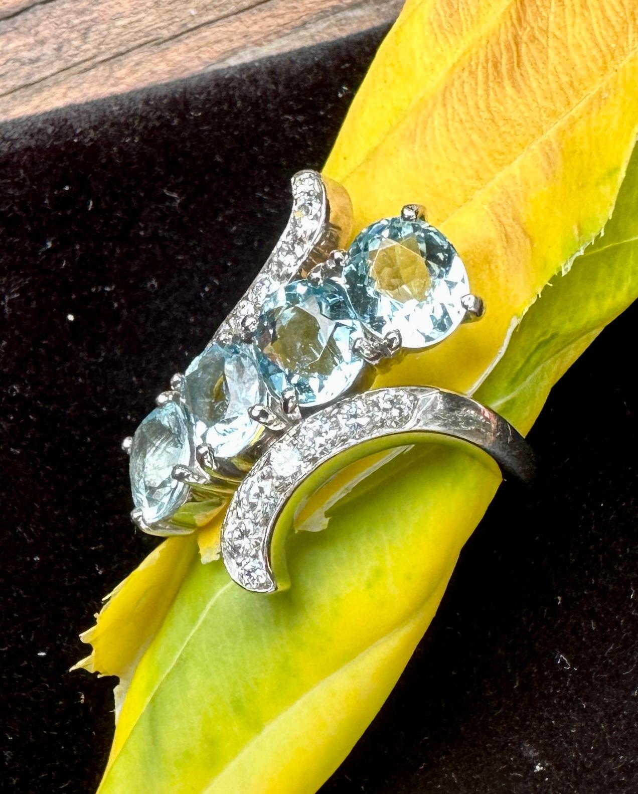Art Deco 4 Carat Aquamarine 14 Diamond Ring Palladium Cocktail Engagement Ring For Sale 1