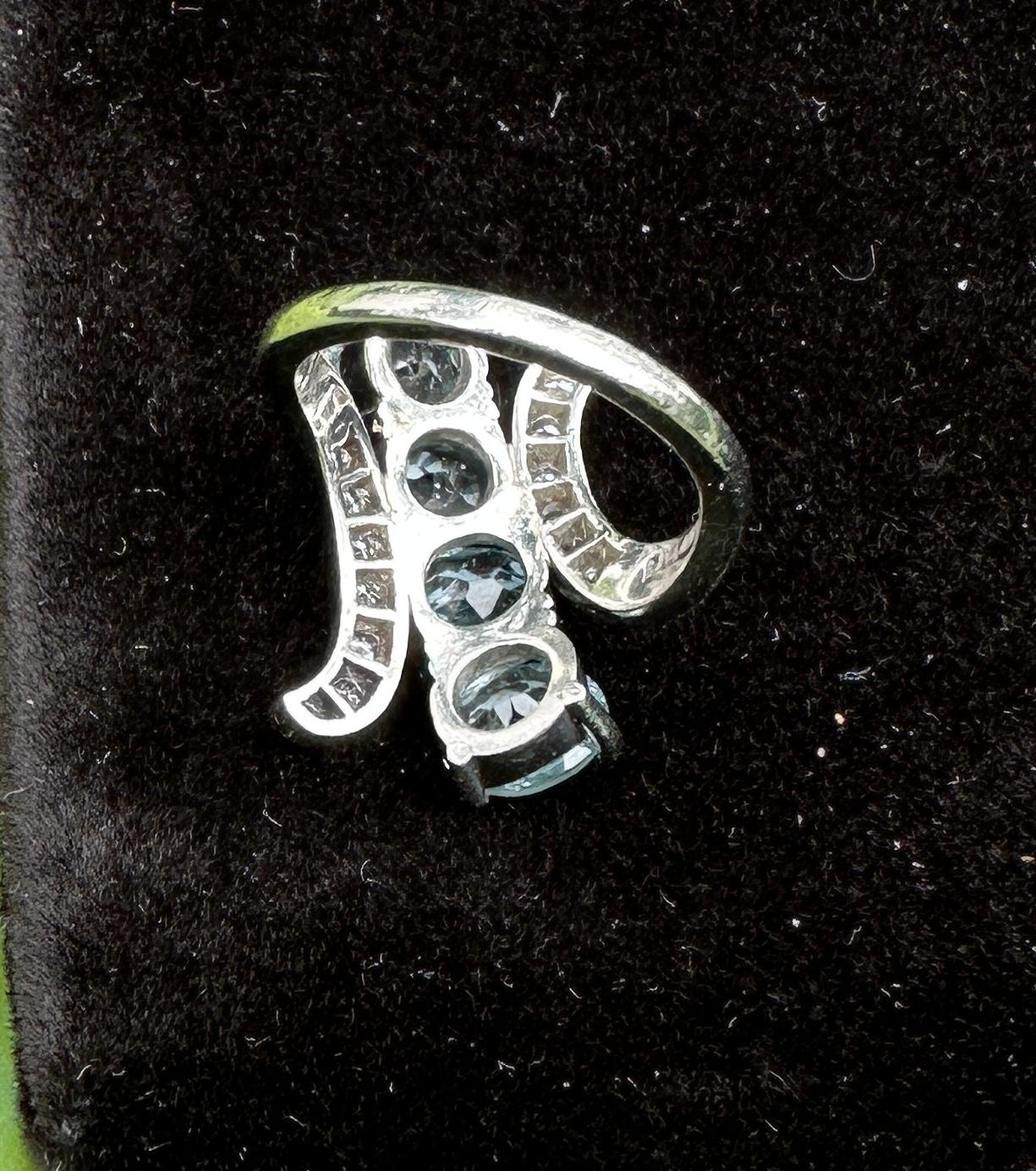 Art Deco 4 Carat Aquamarine 14 Diamond Ring Palladium Cocktail Engagement Ring For Sale 4