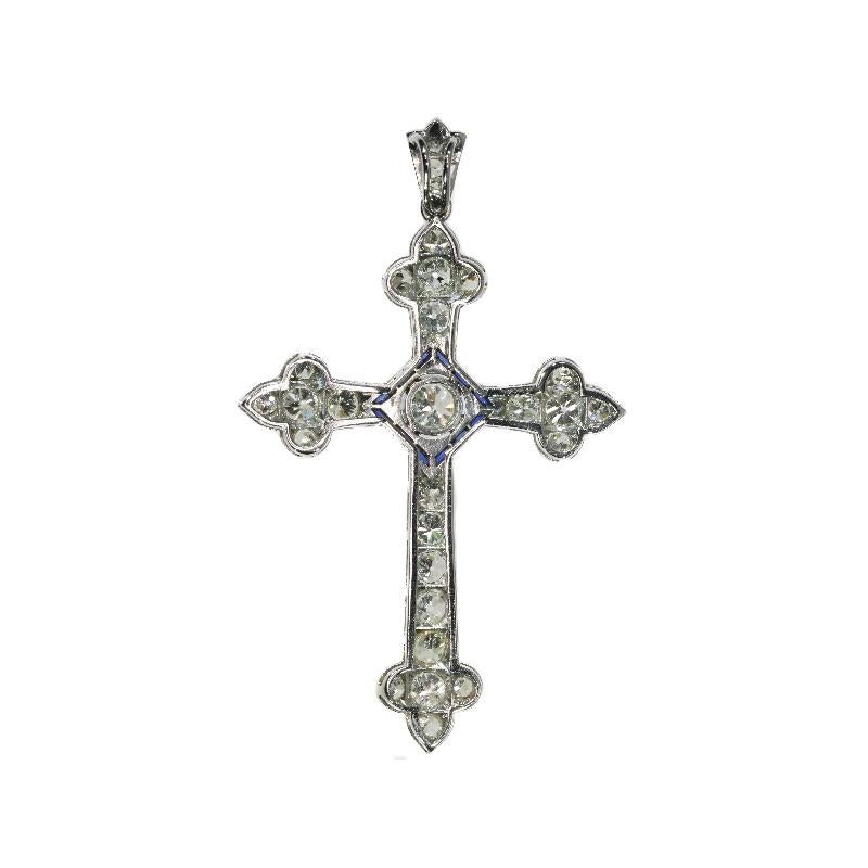 Women's or Men's Art Deco 4 Carat Diamond and Sapphire Platinum Cross Pendant, 1920s