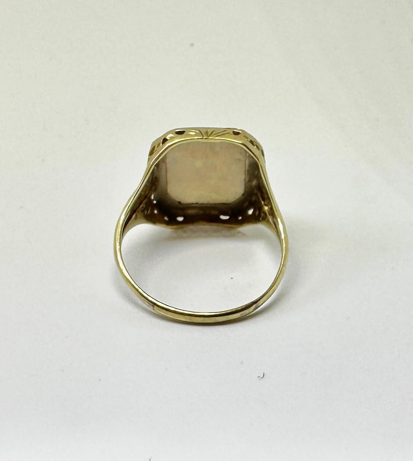 Art Deco 4 Carat Opal Ring 14 Karat Gold Hollywood Regency Antique Filigree For Sale 5